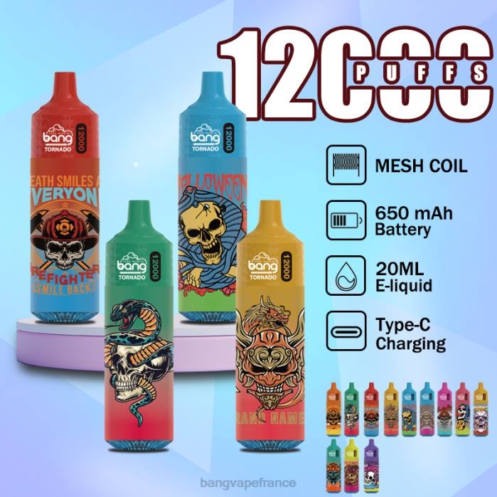 Bang Vape Tornado 12 000 bouffées avec LED et bobine de maille 80TH4 jetable vape gang paris