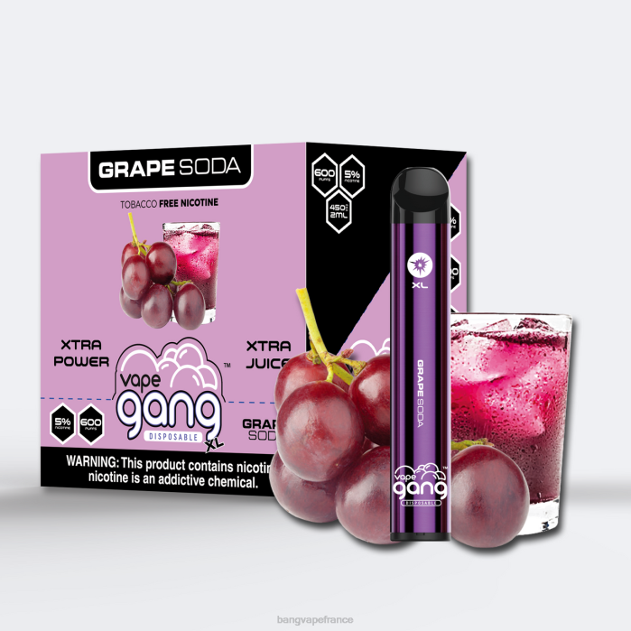 Vape Gang XL vapes jetables 600 bouffées (boîte de 10) 80TH71 soda aux raisins bang box vape price