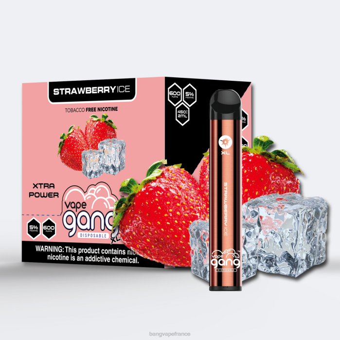 Vape Gang XL vapes jetables 600 bouffées (boîte de 10) 80TH78 glace à la fraise vape with a bang nicotine